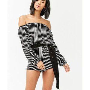 Forever 21 Off the shoulder romper black/cream